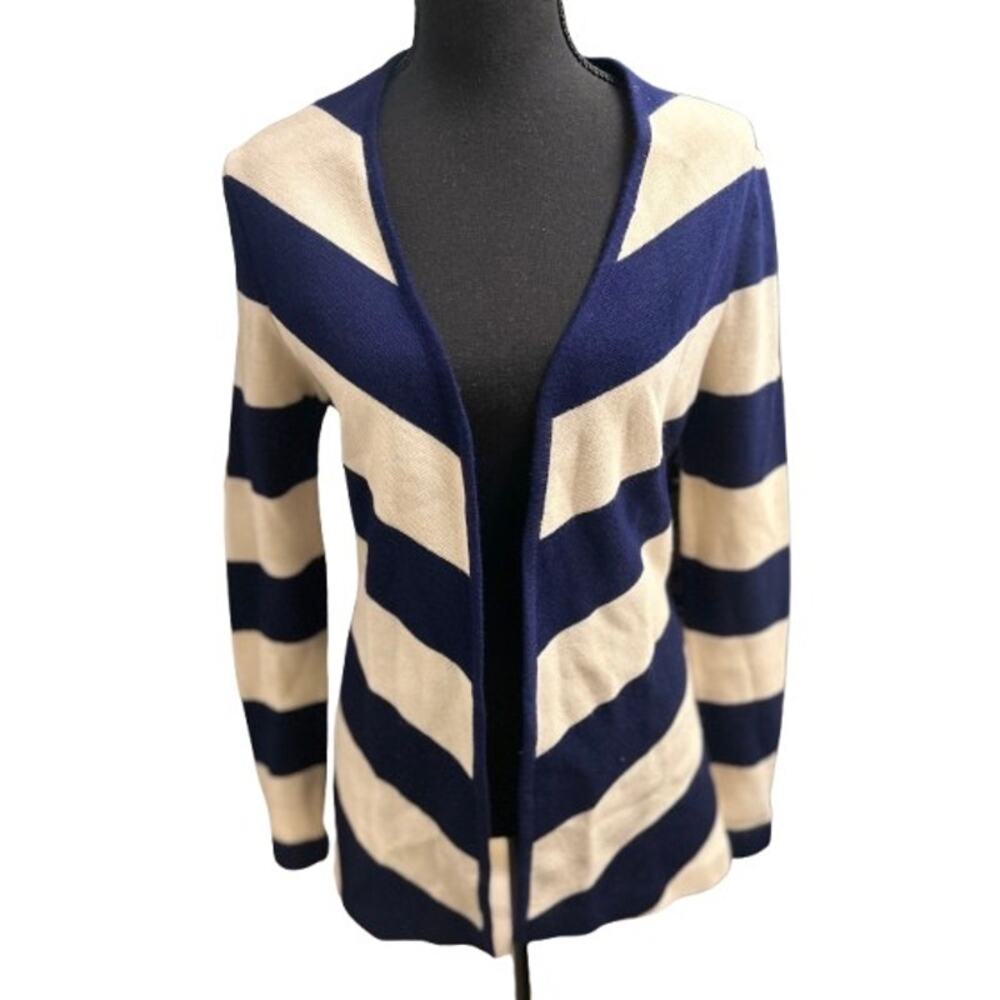 VINTAGE ITALIAN GINA BY GINO PAOLI NAVY STRIPED OPEN CARDIGAN SWEATER - SIZE 6